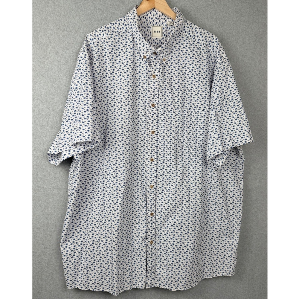 ROWM Button Down Mens 4XT White Blue Sunburst Graphic Short Sleeve Shirt